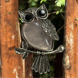 🟢Pale Rose Quartz Crystal Owl Necklace Costume Pendant